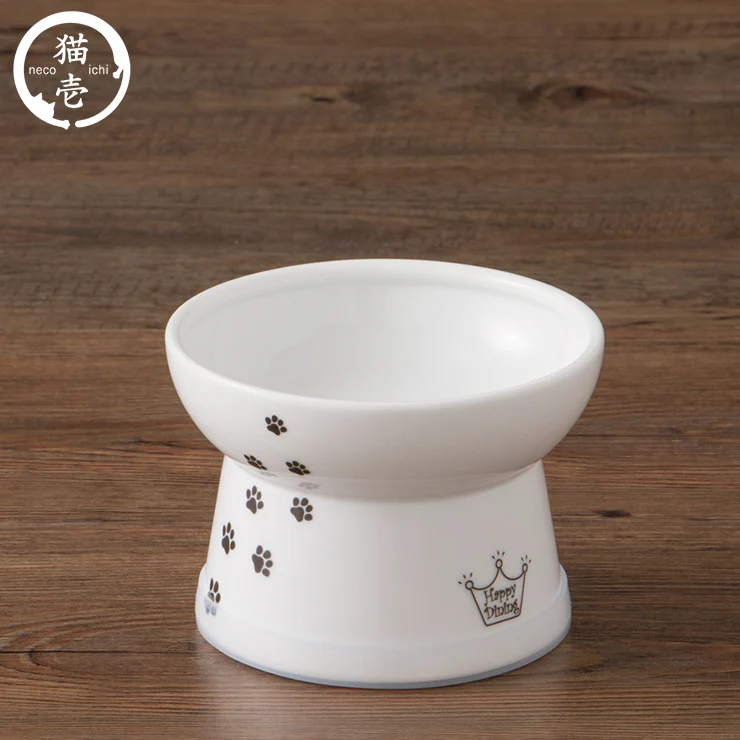 Necoichi Elevated Whiskers-Friendly Cat Food Bowl in Ergonomic Porcelain - Regular Size